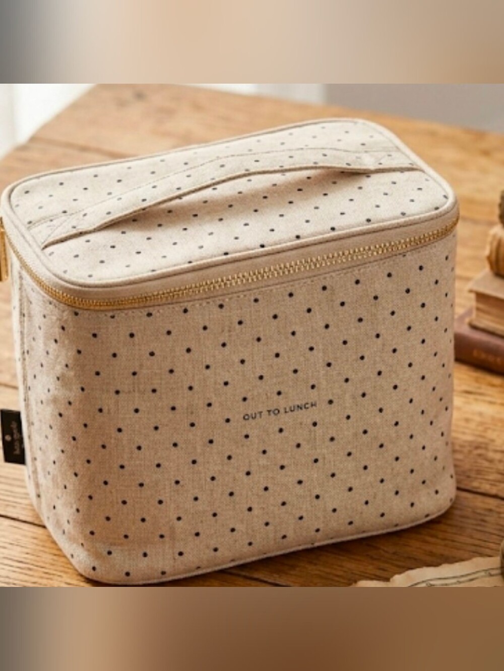 Kate Spade Out To Lunch Insulated Bag Reusable Polka Dot Cooler Tote Beige Black